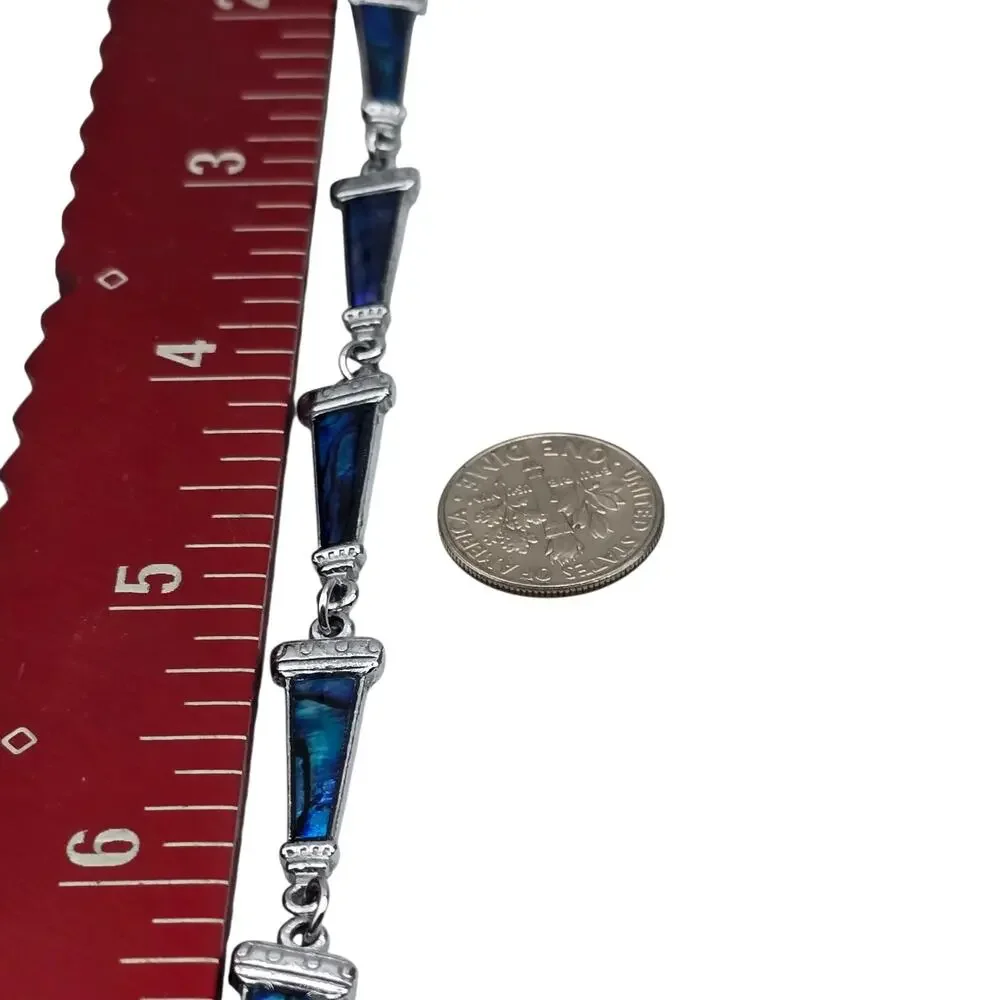Bracelet Blue Teal Simulated Abalone Enamel Silver Tone Folding Clasp Approx 7